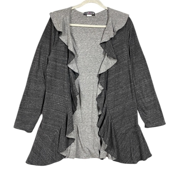The Pyramid Collection Ruffle Heathered Open Front Cardigan Womens Size XL Gray - Picture 1 of 7